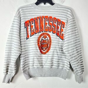 VTG Rugged Sweats Sweater Crew Striped University of Tennesssee Gray Fleece Knit